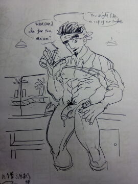 1boy alberto_(papa_louie) angry anus blush clothing flipline flipline_studios headband lifting_shirt male male_only mannievelous muscles muscular muscular_male nude nude_male papa_louie penis short_hair sketch smile solo tagme thighhighs video_game video_game_character video_game_franchise video_games