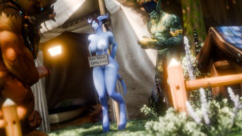 big_breasts blizzard_entertainment blue_eyes blue_skin body_writing bondage breasts camping chains doghouse draenei exhibitionism exposed exposed_breasts exposed_nipples exposed_pussy female for_sale foreplay gold_jewelry hips horns huge huge_cock jewelry lipstick long_tail male nipple_piercing nipple_play nipples nude nude_female nuffie outdoor_nudity outdoors penis piercing presenting presenting_breasts public public_exposure public_nudity pussy red_hair red_lipstick slave slave_auction slave_girl tail troll_male warcraft wide_hips world_of_warcraft zandalari_troll
