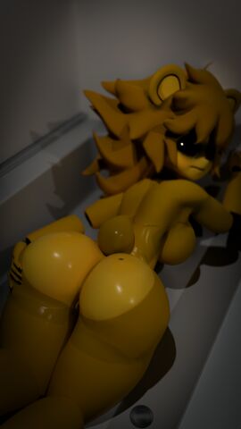 2024 3d ass ass_focus ass_grab bathroom bathtub big_ass blender curvy female female_only five_nights_at_freddy's fnaf furry golden_freddy_(fnaf) golden_fredina_(cally3d) highres huge_ass huge_butt looking_at_viewer mole_on_ass nervous pussy pussy_peek rule_63 solo solo_focus tail type_0