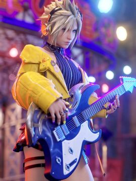 1boy 3d blender blonde_hair blue_eyes clothed cloud_strife cloudmateria crossdressing electric_guitar femboy final_fantasy final_fantasy_vii guitar headphones light-skinned_male light_skin male male_only no_sex playing_instrument spiky_hair tagme trivia3d_(cloudmateria) twink white_skin yuffie_kisaragi_(cosplay)