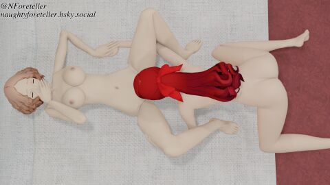 2girls 3d ass blender brown_hair female haru_okumura kasumi_yoshizawa naughty_foreteller persona persona_5 red_hair self_upload sumire_yoshizawa yuri