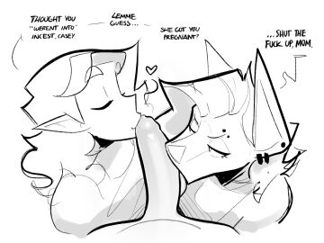 2girls anthro averysweatyboy big_penis black_and_white canid canine canis casey_(averysweatyboy) collaborative_fellatio daughter_(lore) dobermann domestic_dog double_fellatio double_oral ear_piercing elf english_text fellatio female foreskin foreskin_kiss genitals group heart_symbol hi_res humanoid humanoid_pointy_ears incest_(lore) irena_(averysweatyboy) kissing licking male male/female mammal monochrome mother_(lore) mother_and_child_(lore) mother_and_daughter_(lore) multiple_females multiple_girls oral parent_(lore) parent_and_child_(lore) parent_and_daughter_(lore) penile penis penis_kissing penis_lick piercing pinscher profanity sex smug smug_face teamwork teasing text tongue trio uncircumcised zoophilia