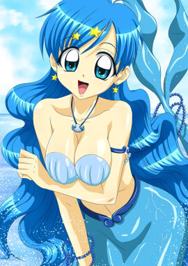 1girls ankoku_tiger big_breasts big_eyes blue_eyes blue_hair bra breasts earrings female hanon_hosho large_boobs large_breasts large_tits light-skinned_female light_skin long_hair merfolk mermaid mermaid_melody_pichi_pichi_pitch mermaid_tail monster princess seductive seductive_pose solo_female star_earrings
