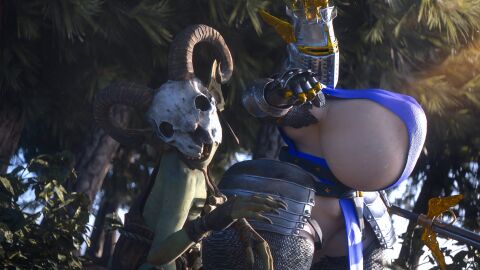 3d armor breasts female female_knight hyper_breasts larger_female runn1non size_difference