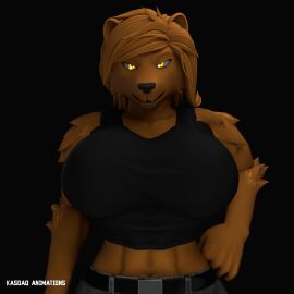 1girls 2020s 2025 3d_animation 5_fingers abs absurd_res animated animation anthro anthro_female anthro_only areolae armpits arms_behind_head athletic_female basic_background bear bedroom_eyes biceps big_breasts black_background black_belt black_nails black_nose black_shirt blender blinking breasts brown_body brown_ears brown_fur busty cheek_tuft cleavage dasha_(petruz) digital_media_(artwork) ear ears_up elbow_tuft fangs female female_only fit fit_female furry furry_female furry_only humanoid kasdaq looking_at_viewer muscular_female navel nipples no_sound pecs presenting_body presenting_breasts seductive_look seductive_smile smile standing swinging_breasts tagme ursid ursine ursine_humanoid video