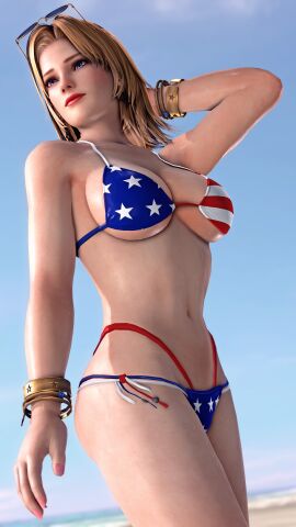 3d american_flag american_flag_bikini bikini blonde_hair blue_eyes breasts busty cybersdoacorner dead_or_alive female female_focus female_only hourglass_figure long_hair makeup tagme tina_armstrong wide_hips