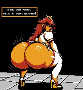 1girls ass ass_focus big_ass big_butt blush butt_focus crown dark-skinned_female dark_skin english_text female hair heart high_heels huge_ass huge_butt lips lipstick looking_at_viewer looking_back ls mario mario_(series) nintendo pixel_art princess princess_peach princess_peach_sprite_redraw_(meme) princess_toadstool red_hair super_mario_bros._(nes) thick thick_ass thick_butt thick_thighs throwing_it_back twerking