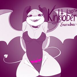 anthro bunnysinfull camel_toe cameltoe demon female horn kinktober lagomorph leporid mammal naught_joe nipple_outline nipple_piercing nipple_piercing_outline nipples piercing pussy rabbit seductive solo succubus thick_thighs tongue tongue_piercing wings