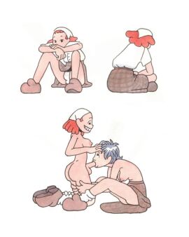 ass black_hair breasts bulge female oral penis red_hair roisinstudios shows skirt socks tagme transgender