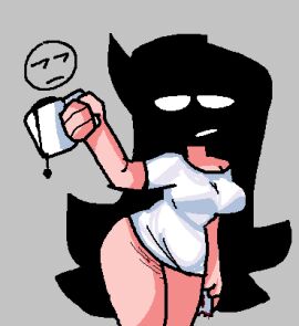 1girls 2d arcaned_roses black_hair coffee_cup coffee_mug female female_only holding holding_object long_hair mystery_(roses_arcaned) no_pants roses_arcaned self_harm self_harm_scars solo tagme white_shirt