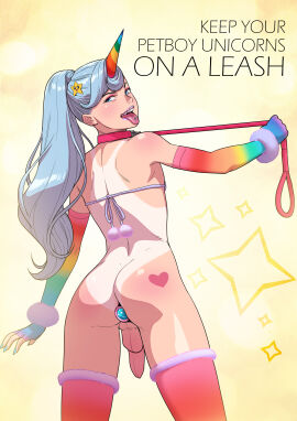1boy 1femboy anal_plug aqua_nail_polish armwear bare_shoulders blue_eyes blue_hair blue_nail_polish blue_nails bottomless braces braid braided_ponytail buttplug buttplug_in_ass crossdressing english_text eyebrows femboy femboy_focus femboysub feminine feminine_male feminine_pose flaccid flaccid_penis girly hi_res high_resolution highres holding_leash holding_own_leash human human_only leash leash_and_collar leash_pull leashed_collar leashed_male legwear long_fingernails long_hair looking_at_viewer looking_back looking_back_at_viewer looking_pleasured low-angle_view male male_focus male_only nail_polish nails nails_painted one-piece_swimsuit_tanline one-piece_tan open_mouth open_smile original otoko_no_ko otokonoko penis ponytail rainbow rainbow_armwear rainbow_clothing rainbow_horn rainbow_legwear rainbow_thigh_highs shiny shiny_hair shiny_skin simple_background small_waist smile smiling smiling_at_viewer solo solo_femboy solo_focus solo_male standing tan tan_body tan_skin tanline tanned tekuho text thick_thighs thigh_highs thighhighs thighs thin_waist tongue tongue_out tongue_piercing trap trappycorn_(tekuho) unicorn_horn very_long_hair waist_length_hair wide_hips
