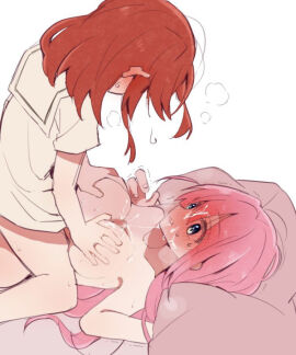 1futa 1girls blue_eyes blush bocchi_the_rock! bottomless breasts censored clothed clothing commentary_request cowgirl_position cum cum_on_body cum_on_breasts duo ear_blush facial female futa_on_female futa_with_female futanari gotou_hitori grabbing grabbing_another's_breast human intersex kita_ikuyo large_breasts light-skinned_female light-skinned_futa light_skin long_hair looking_at_another lying medium_hair multiple_females multiple_girls on_back paizuri partially_clothed penis pillow pink_hair red_hair sailor_collar school_uniform sex shirt shuka_high_school_uniform simple_background straddling_paizuri sweat trembling warashi67 white_background white_sailor_collar white_shirt yuri