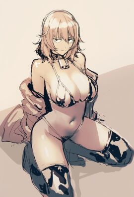 1girls andou_(girls_und_panzer) brown_hair brunette_hair cow_print_bikini female girls_und_panzer kobayashi3biker pubic_hair pubic_hair_peek tagme tanned tanned_body tanned_female tanned_skin tomboy