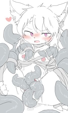 1girls 2d_(artwork) bandage birth blush blushing blushing_at_viewer breasts cat_ears cum cum_in_pussy earrings female fur furry furry_female furry_only furry_tail love loving_it medium_breasts open_mouth original_character penetration pink_eyes pleasure_face pregnant purple_eyes pussy pussy_juice pussy_juice_drip sanu_(サヌ) satisfied sex spread_legs spread_pussy spreading sweat sweating tagme tentacle wet wet_body wet_pussy