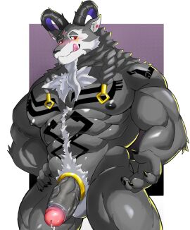 abs another_eidos_of_dragon_vein_r anthro balls black_nipples blush body_hair bovid caprine chest_hair clawed_fingers demon foreskin fur genitals goat happy_trail hi_res horn licking licking_lips looking_at_viewer male mammal muscular muscular_male n_hieshow nipples pecs penis pubes red_eyes retracted_foreskin solo solve_(anothereidos_r) tongue uncircumcised white_body white_fur