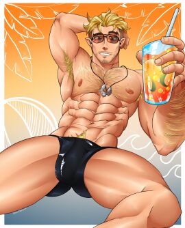 abs armpit_hair ature_male bara beard_stubble biceps blonde_hair bluewdump bulge hairy_chest male male_nipples male_only male_pubic_hair masculine_male muscular muscular_male nipples pecs pubic_hair underwear yaoi