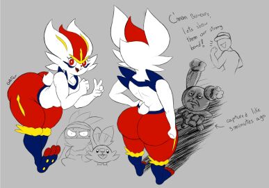 ambiguous_gender anthro anthro_only ass big_ass big_butt bodily_fluids buneary cinderace clothing dialogue english_text erection erection_under_clothing fur furry gafer.exe generation_4_pokemon generation_8_pokemon gesture group hand_gesture hi_res huge_ass huge_butt male nintendo pokemon pokemon_(species) raboot scorbunny sweat sweatdrop text v_sign white_body white_fur