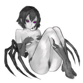 1girls arachnid_humanoid boobs boots breasts covered_nipples cute female female_focus female_only looking_at_viewer monster_girl no_bra panties short_hair sketch small_breasts spider spider_girl spider_humanoid spider_legs tagme_(artist)