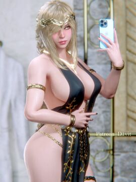 1girls 2024 3d 3d_model absurd_res alternate_hairstyle armlet armpits artist_logo artist_name big_breasts blender blender_(artwork) blender_(software) blonde-haired_female blonde_female blonde_hair bracelet breasts circlet crown curvy curvy_body curvy_female curvy_figure d1vit digital_media_(artwork) dress elden_ring female female_focus female_only fromsoftware goddess golden_eyes highres holding_object iphone jewelry large_breasts larger_female light-skinned_female light_skin mature_female milf milk necklace older_female patreon_username pink_lips queen queen_marika_the_eternal revealing revealing_clothes royal seductive seductive_body seductive_female selfie selfie_pose sexy sfw sideboob smartphone smooth_skin solo solo_female solo_focus standing standing_position thick_thighs thighlet video_game_character video_games voluptuous voluptuous_female