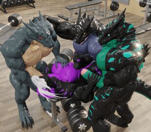 3d abs absurd_res anal anal_sex anthro balls bara barbell biceps big_muscles blender_(artwork) blender_cycles bodily_fluids digital_media_(artwork) dragon dumbbell erection fellatio foursome gangbang genitals group group_sex gym handjob hi_res humanoid_genitalia humanoid_penis inside male male/male male_penetrated male_penetrating male_penetrating_male muscles muscular muscular_anthro muscular_male mythological_creature mythological_scalie mythology nude oral oral_penetration pecs penetration penile penis scalie sex sweat tail teeth vein vezy viirzafortill weights wet yaoi