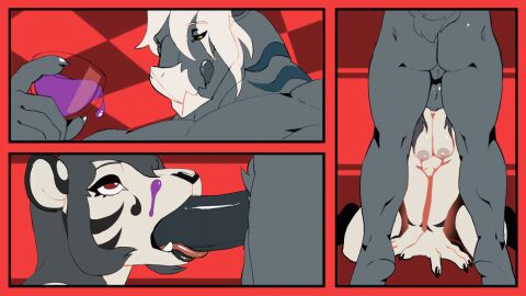 1boy 1girls 2022 2d 2d_(artwork) 2d_animation animated anthro areola ass back_view_blowjob balls black_eyeshadow black_nose black_penis black_sclera blowjob breasts breasts_squeezed_together character_request color colored deepthroat digital_media_(artwork) duo duo_focus erection eyeshadow felid feline fellatio female femsub fur fuzzamorous genitals glass grey_fur hi_res holding_glass holding_object kneeling kneeling_oral_position licking_lips looking_down male male/female male_on_female maledom mammal medium_breasts meiluo_(fallenplum_tiger) multiple_angles naked naked_female naked_male nipples nude nude_female nude_male on_knees oral oral_only oral_penetration oral_sex original original_character original_characters panels pantherine penetration penile penis penis_in_mouth purple_liquid red_eyes sex short_playtime simple_background simple_coloring sucking teeth tiger tongue tongue_out tongue_out_blowjob unknown_species vvoolfe white_body white_fur yellow_eyes