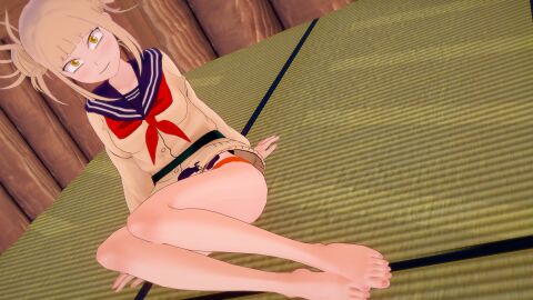 1girls 3d asimpleningen bare_soles barefoot blonde-haired_female blonde_hair feet female female_only hair_bun himiko_toga legs looking_at_viewer my_hero_academia one_female panties red_panties school_uniform schoolgirl soles solo solo_female toes yellow_eyes