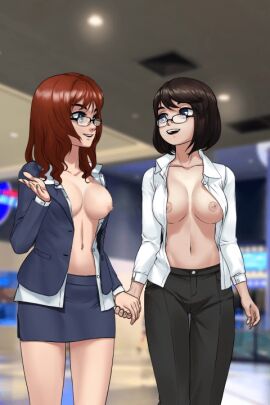2girls business_attire business_suit business_woman businesswear exhibitionism exhibitionist female glasses hypnosis short_skirt skirt spiral_clicker