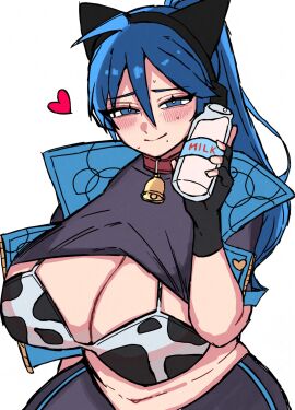 bell_choker bell_collar blue_eyes blue_hair blush blushing_at_viewer boobs_bigger_than_head boobs_out breasts breasts_bigger_than_head breasts_out cat_ear_hairband cat_ear_headphones cat_ears cat_ears_hairband cat_ears_headphones chubby_female cow_bikini cow_print cow_print_bikini cowbell cowkini dore2801 female fortnite fortnite:_battle_royale heroic_hope_(fortnite) hope_(fortnite) implied_breast_milk light-skinned_female light_skin looking_at_viewer milk_bottle open_clothes open_clothing open_jacket open_shirt open_topwear presenting presenting_breasts seductive seductive_body seductive_eyes seductive_female seductive_gaze seductive_look seductive_mouth seductive_pose seductive_smile shirt_lift shirt_open shirt_up thick thick_hips thick_legs thick_thighs tits_bigger_than_head tits_out