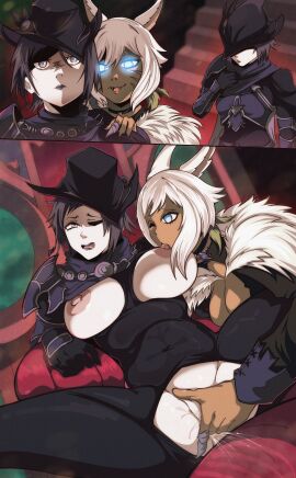 2girls big_breasts breasts character_request copyright_request female naked nipples nude nude_female pinkseito soft_breasts tagme