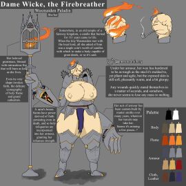 1girls 2d 2d_(artwork) :3 abstract_background anemone_antimony animate_inanimate armor armour ass big_hands breasts breasts_bigger_than_head breasts_out candle candle_girl candle_wax candlestick casual_nudity character_profile character_sheet clawed_gauntlets claws english_text fantasy female female_only fire gauntlets glowing_eyes gothic gothic_armor greaves hair_covering_eye hair_covering_one_eye halloween holding_weapon huge_ass huge_breasts huge_thighs huge_weapon impractical_armor knight loincloth mace monster_girl nipples original original_character paladin plate_armor pseudo_hair reference_image reference_sheet rosary sabatons self_upload skimpy_armor slime slime_girl smoke smoking smoking_pipe solo solo_female solo_focus spurs text thick_thighs topless topless_female wax wax_girl wicke_the_firebreather