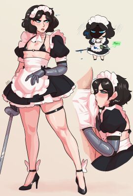 2boys bikini bikini_top bionic_arm black_hair blue_eyes bulge bulge_in_face bulge_kiss crossdressing femboy freckles full_body gay heels licking licking_bulge lies_of_p literature loggus_doggus maid maid_headdress maid_uniform male male/male male_only monster_femboy narrowed_eyes oral penis penis_bulge pinocchio_(lies_of_p) public_domain sword thigh_strap very_high_resolution yaoi