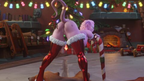 1girls 3d ass bent_over big_ass big_breasts blizzard_entertainment breasts christmas draenei female female_only glasses mistletoe morilymory original_character pink_hair pink_skin pinup pussy solo thick_thighs thighhighs voluptuous voluptuous_female warcraft wide_hips winter_veil world_of_warcraft zefia