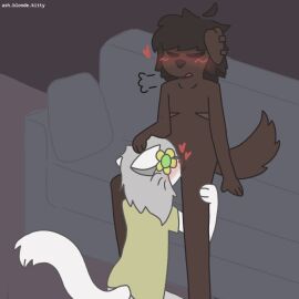 accessory anthro ashblondekittyy blush brown_body brown_hair canid canine canis clothing cunnilingus cuntboy cuntboy/futa domestic_cat domestic_dog duo ear_piercing felid feline felis floppy_ears flower flower_in_hair furniture futanari grey_hair hair hair_accessory headpat heart_symbol intersex intersex/intersex kneeling mammal oral piercing plant pussy rex_(ashblondekittyy) romantic romantic_couple scar sex shirt sitting sofa topwear trans_man trans_woman transfem transmasc vaginal_penetration white_body yellow_clothing yellow_shirt yellow_topwear yuna_(ashblondekitty)