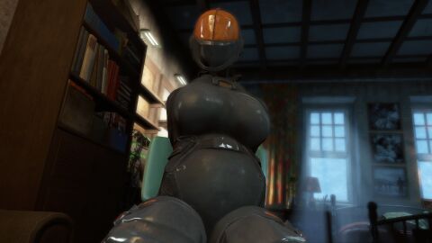 3d_render big_belly big_breasts bondage chair_bondage chinese_stealth_suit fallout fallout_(series) pregnant pregnant_belly pregnant_female