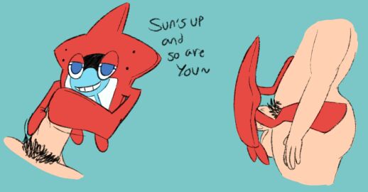 2017 ambiguous_gender ass balls bedroom_eyes black_body blue_eyes digital_media_(artwork) english_text fellatio floating generation_4_pokemon genitals green_background half-closed_eyes hand_on_ass hand_on_belly hand_on_butt hand_on_penis handjob human interspecies male male/ambiguous mammal multicolored_body narrowed_eyes nintendo oral penile penis penis_in_mouth pokedex pokemon pokemon_(species) pokephilia red_body roccorox rotom rotom_pokedex seductive sex side_view simple_background smile standing tan_body tan_skin teeth text three-quarter_view white_body