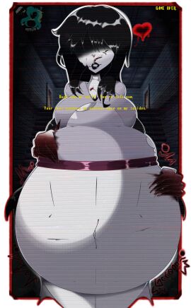 bbpaloq claws fatal_vore female_pred hands_on_belly prey_outline prey_shaped_bulge safekeeping specimen_4 spooky's_house_of_jump_scares talking_to_prey unknown_prey vore vore_belly