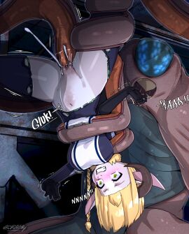 5_fingers absurd_res alien ambiguous_gender ambiguous_penetrating ambiguous_penetrating_female anthro anthro_penetrated black_clothing black_gloves black_handwear black_horn blush bodily_fluids bovid breasts caprine clothing dominant dominant_ambiguous female female/ambiguous female_penetrated fingers genitals gloves hair handwear hi_res horn humanoid_face mammal navel orange_tentacles penetration pussy roadiesky sex submissive submissive_female tears teeth tentacle tentacle_around_leg tentacle_around_waist tentacle_rape tentacle_sex torn_clothing upside-down white_clothing yellow_eyes