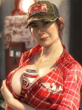 1girls 3:4 3d abigail_briarton_(cosplay) between_breasts big_breasts breasts call_of_duty call_of_duty_black_ops_2 call_of_duty_zombies can can_insertion cleavage cleavage_focus cosplay cosplaying_as_character curvaceous curvy curvy_figure female female_only flannel flannel_shirt hat huge_breasts jess_peyton juggernog large_breasts light-skinned_female light_skin mature mature_female original_character red_flannel red_shirt shirt solo solo_female thick voluptuous word2