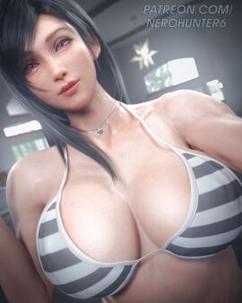 1girls 3d 3d_render big_breasts bikini black_hair breasts female female_focus female_only final_fantasy final_fantasy_vii long_hair looking_at_viewer nerohunter6 solo solo_female solo_focus striped_bikini tifa_lockhart