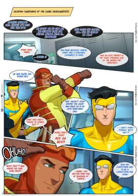 brown_body brown_skin comic_page dialogue dialogue_bubble gay green_eyes interracial invincible invincible_(superhero) invincible_(tv_series) male male_only mark_grayson nytnyte rex_sloan rex_splode superhero tan_body tan_skin