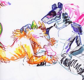 absurd_res american_opossum anthro closed_eyes doppel_(doppelknight) doppelknight duo erbrow fellatio genitals hi_res knot knotted_penis male male/male mammal marsupial oral penile penis sex sitting synth_(vader-san)