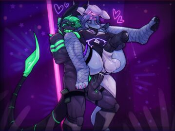 ace_(kamex) ahe_gao amputee anal anal_sex animal_genitalia animal_penis anthro anus arachnid areola arthropod balls big_areola big_balls big_penis bioluminescence blue_body blue_fur blue_hair blush bonestheskelebunny01 bovid caprine clothing clothing_aside crypto_velzoid_(bonestheskelebunny01) disability dragon duo equine_genitalia equine_penis eyeshadow fishnet_clothing fishnet_legwear floppy_ears forked_tongue fur genitals glowing goat green_hair grin hair hi_res holding_up_other_character legwear leotard leotard_aside long_tail looking_pleasured machine makeup male male/male male_penetrated male_penetrating male_penetrating_male mammal money muscular mythological_creature mythological_scalie mythology pawpads penetration penis pole puffy_anus rabbit_ears robot scalie scorpion sex smile stinger straps stripper_pole tail tongue white_body white_fur