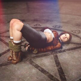 1girls 3d arms_behind_back bondage bound bound_ankles bound_wrists clothed_bondage female fully_clothed fully_clothed_female original pentagram red_hair ultimate-clash