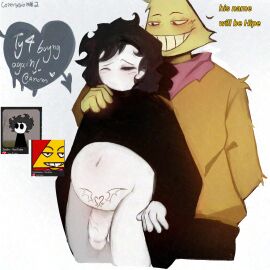 2boys black_clothing black_eyes black_hair black_hoodie brazil brazilian brazilian_male cock daishikawa_(youtuber) fully_clothed gay gay_sex genitalia male male_pregnancy messy_hair mpreg no_eyes no_mouth penis pregnancy pregnant pregnant_male smile smirk smirking tattoo tattoo_on_belly white_background white_body white_skin youtube youtube_hispanic youtuber youtuber_boy youtubers zedin_(youtuber)