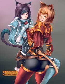2girls adepta_sororitas alternate_version_available bubsbububs cat_girl catgirl female female_only imperium_of_man leonardgoog lghomeart neko power_armor sister_of_battle warhammer_(franchise) warhammer_40k yuri