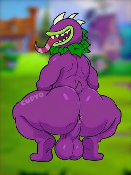 1boy anus ass ass_focus balls bara big_ass broly_culo butt chomper_(pvz) cupyd gay male male_only meme plants_vs_zombies squatting tagme tongue tongue_out yaoi