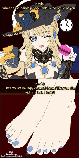 barefeet crush english_text feet foot_fetish genshin_impact giantess navia_(genshin_impact) open_mouth toes