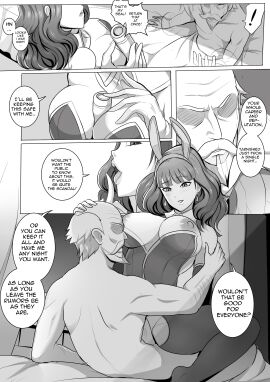 ! 1boy 1girls assertive assertive_female bare_shoulders bed between_breasts blackmail breasts breasts_out bunny_ears bunny_girl bunnysuit celica_(fire_emblem) cleavage comic cowgirl_position doujin earrings english_text female female_on_top finger_to_mouth fire_emblem fire_emblem_echoes:_shadows_of_valentia gesture greyscale grin indoors large_breasts leotard male medium_hair monochrome naughty_face nintendo nipples object_between_breasts older_male open_mouth pantyhose prostitution pussy revolverwingstudios scroll seductive sex shocked shoulders smile smug spread_legs straddling text tongue tongue_out vaginal_penetration younger_female