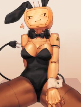 (roblox) 1girls big_breasts black_bunny_ears blush breasts bunny_ears bunny_veeronica bunnysuit female female_focus female_only forsaken headphones headphones_around_neck looking_at_viewer roblox roblox_game robloxian robot robot_girl smile smug solo tail tail_plug thighs tights tv_head veeronica
