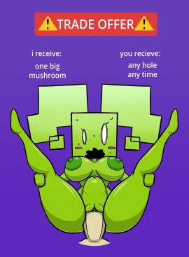 2023 areola belly big_areola big_breasts big_penis blush blush_stickers bodily_fluids breasts clitoris digital_media_(artwork) duo empty_eyes english_text erection eyelashes featureless_feet featureless_hands feet female female_focus female_penetrated first_person_view genitals glistening glistening_areola glistening_belly glistening_breasts glistening_genitalia glistening_legs glistening_nipples glistening_thighs glistening_vulva green_body green_hair green_skin hair hi_res humanoid humanoid_genitalia humanoid_penetrated humanoid_penis humanoid_vulva male male/female male_penetrating male_penetrating_female male_pov mario_(series) mario_bros meme mimi_(paper_mario) mimi_(super_paper_mario) navel nintendo nipples not_furry nude nude_female nude_humanoid open_mouth paper_mario penetrating_pov penetration penile penile_penetration penis penis_in_vagina pink_blush purple_background pussy sex simple_background solo_focus square_(anatomy) supermoonshroom sweat text trade_offer twintails vaginal_penetration vulva white_eyes white_text